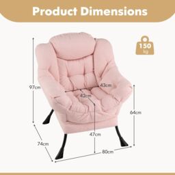 Gymax Large Lazy Chair Sherpa Upholstered Accent Chair with Head Pillow-Pink in Pink - thumbnail 2