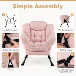 Gymax Large Lazy Chair Sherpa Upholstered Accent Chair with Head Pillow-Pink in Pink - thumbnail 4
