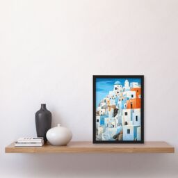 Artery8 Santorini Greece Watercolour Painting Whitewashed Buildings Of Greek Island In Aegean Sea Art Print Framed Poster Wall Decor - thumbnail 4