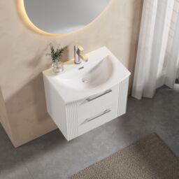 Balterley Wall Hung 2 Drawers Vanity Unit - Curved Basin 600mm, Satin White - thumbnail 3
