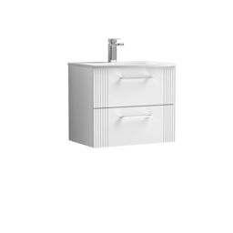 Balterley Wall Hung 2 Drawers Vanity Unit - Curved Basin 600mm, Satin White