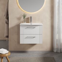 Balterley Wall Hung 2 Drawers Vanity Unit - Curved Basin 600mm, Satin White - thumbnail 2