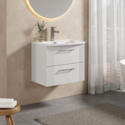 Balterley Wall Hung 2 Drawers Vanity Unit - Curved Basin 600mm, Satin White - thumbnail 4