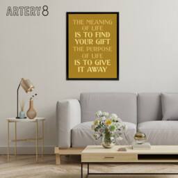 "Artery8 The Meaning & Purpose Of Life Quote Black Framed Canvas Wall Art in Gold - Size: W12"" x H16""" - thumbnail 3