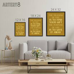 "Artery8 The Meaning & Purpose Of Life Quote Black Framed Canvas Wall Art in Gold - Size: W12"" x H16""" - thumbnail 4