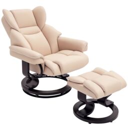 HOMCOM Padded PU Leather Manual Reclining Armchair Sofa Chair w/ Footstool in Cream - thumbnail 2