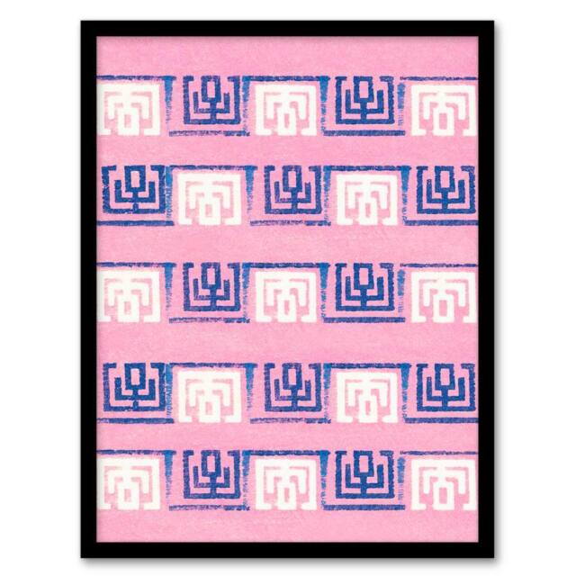 Artery8 Furuya Korin Framed Wall Art Print Pink Blue Geometric Pattern - Size: A4 - image 1
