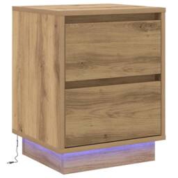 Berkfield Home Bedside Cabinet with LED Lights Artisan Oak 39x34.5x50 cm - thumbnail 1