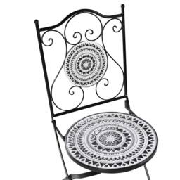 Wyld and Coco Folding Chairs Set 2 Black Iron Black and White Ceramic Tile Seats - thumbnail 9