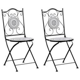 Wyld and Coco Folding Chairs Set 2 Black Iron Black and White Ceramic Tile Seats - thumbnail 3