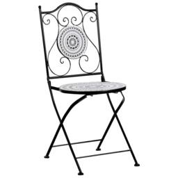Wyld and Coco Folding Chairs Set 2 Black Iron Black and White Ceramic Tile Seats - thumbnail 5