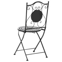 Wyld and Coco Folding Chairs Set 2 Black Iron Black and White Ceramic Tile Seats - thumbnail 7