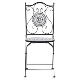 Wyld and Coco Folding Chairs Set 2 Black Iron Black and White Ceramic Tile Seats - thumbnail 6