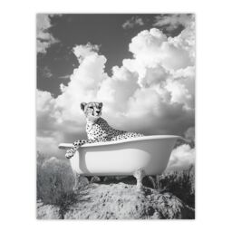 "Artery8 Cheetah in Bathtub Black White Desert Surreal Wall Art Print in Grey - Size: W24"" x H32""" - thumbnail 1