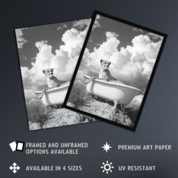 "Artery8 Cheetah in Bathtub Black White Desert Surreal Wall Art Print in Grey - Size: W24"" x H32""" - thumbnail 2