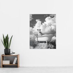 "Artery8 Cheetah in Bathtub Black White Desert Surreal Wall Art Print in Grey - Size: W24"" x H32""" - thumbnail 4