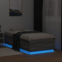 Berkfield Home Bed Frame with LED without Mattress Grey Sonoma 75x190 cm Small Single - thumbnail 4