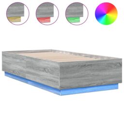 Berkfield Home Bed Frame with LED without Mattress Grey Sonoma 75x190 cm Small Single - thumbnail 2