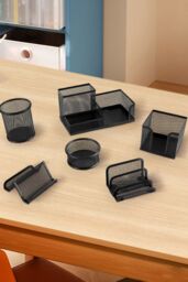 Living and Home 6Pcs Office Desktop Organizers Metal Pen Holder Set in Black - thumbnail 1