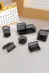 Living and Home 6Pcs Office Desktop Organizers Metal Pen Holder Set in Black - thumbnail 2