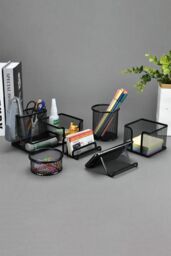 Living and Home 6Pcs Office Desktop Organizers Metal Pen Holder Set in Black - thumbnail 6
