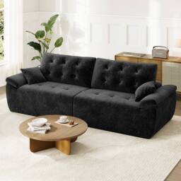 Dprodo 275CM Chenille 4 Seater Sofa, Deep Cushioned Modular Sectional Couches in Black - Size: 2 Pack