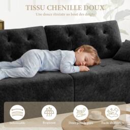 Dprodo 275CM Chenille 4 Seater Sofa, Deep Cushioned Modular Sectional Couches in Black - Size: 2 Pack - thumbnail 5