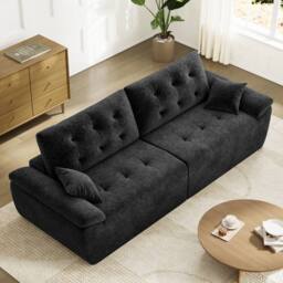 Dprodo 275CM Chenille 4 Seater Sofa, Deep Cushioned Modular Sectional Couches in Black - Size: 2 Pack - thumbnail 7