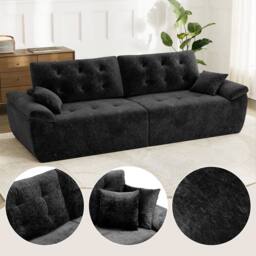 Dprodo 275CM Chenille 4 Seater Sofa, Deep Cushioned Modular Sectional Couches in Black - Size: 2 Pack - thumbnail 3