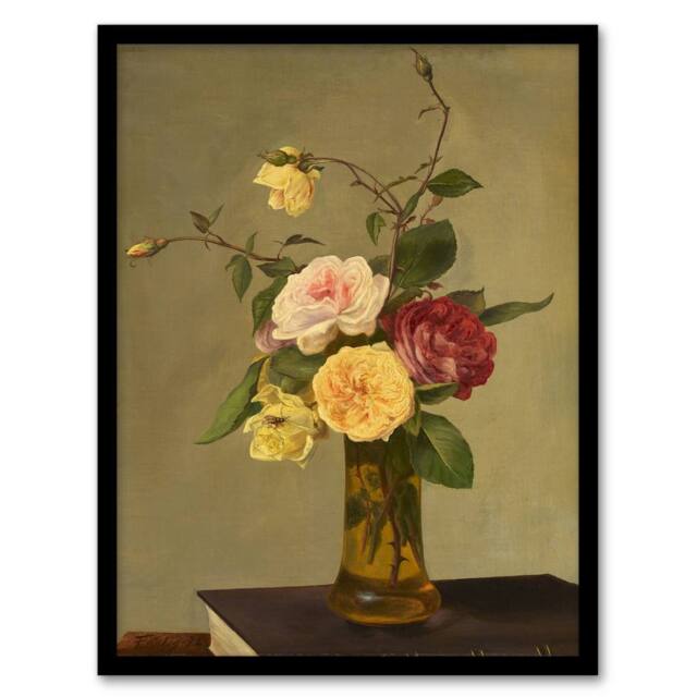 Artery8 Still Life Bouquet Roses in a Vase Latour Framed Wall Art Print - Size: A3 - image 1