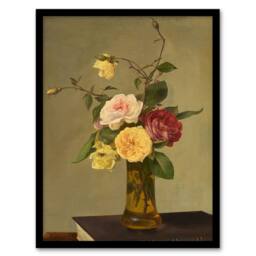 Artery8 Still Life Bouquet Roses in a Vase Latour Framed Wall Art Print - Size: A3 - thumbnail 1