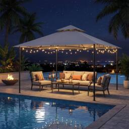 Costway 3.3 x 3.3 M Patio Gazebo w/ Metal Frame Outdoor Canopy Tent in Grey - thumbnail 6
