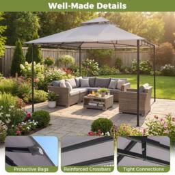 Costway 3.3 x 3.3 M Patio Gazebo w/ Metal Frame Outdoor Canopy Tent in Grey - thumbnail 3