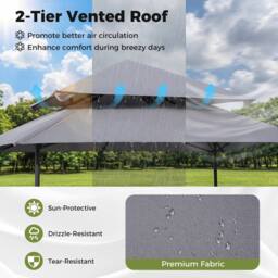 Costway 3.3 x 3.3 M Patio Gazebo w/ Metal Frame Outdoor Canopy Tent in Grey - thumbnail 5