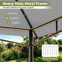 Costway 3.3 x 3.3 M Patio Gazebo w/ Metal Frame Outdoor Canopy Tent in Grey - thumbnail 9