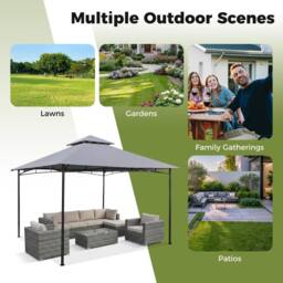 Costway 3.3 x 3.3 M Patio Gazebo w/ Metal Frame Outdoor Canopy Tent in Grey - thumbnail 8
