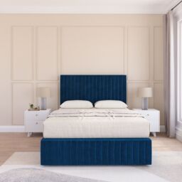 Sloomy Madison Divan Bed Set With No drawers & Matching Footboard - Plush Velvet in Navy - Size: Super King - thumbnail 1