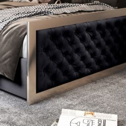 Casani Maddison Upholstered Soft Velvet Metal Bed Frame in Black - Size: Small Double - thumbnail 3