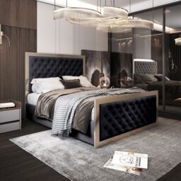 Casani Maddison Upholstered Soft Velvet Metal Bed Frame in Black - Size: Small Double - thumbnail 1