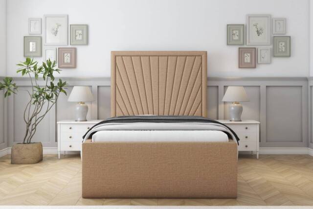 "Sloomy Somerset Dumfries Deep-Sided Bed Frame With 50"" Upholstered Headboard in Light Brown - Size: Small Single" - image 1