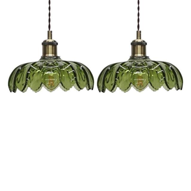First Choice Lighting Set of 2 Alice - Green Floral Glass Easy Fit Pendant Shades - image 1
