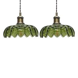 First Choice Lighting Set of 2 Alice - Green Floral Glass Easy Fit Pendant Shades