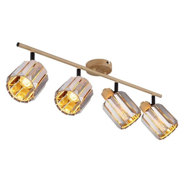 Netlighting Run Ceiling Spotlight Bar Wood Look K5 Crystals Smoke Colored 4x E14 in Brown - image 1