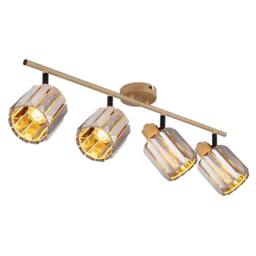 Netlighting Run Ceiling Spotlight Bar Wood Look K5 Crystals Smoke Colored 4x E14 in Brown