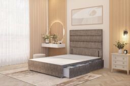 Somnior Chambery Divan Bed Frame 2 Drawers with Floor Standing Headboard Tweed in Brown - Size: King