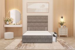Somnior Chambery Divan Bed Frame 2 Drawers with Floor Standing Headboard Tweed in Brown - Size: King - thumbnail 4