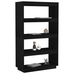 Berkfield Home Book Cabinet/Room Divider Black 80x35x135 cm Solid Pinewood - Size: 80 x 35 x 135 cm - thumbnail 4