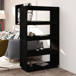 Berkfield Home Book Cabinet/Room Divider Black 80x35x135 cm Solid Pinewood - Size: 80 x 35 x 135 cm - thumbnail 1