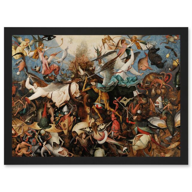Artery8 Pieter Bruegel The Elder The Fall Of The Rebel Angels Painting Artwork Framed Wall Art Print A4 in Black - image 1