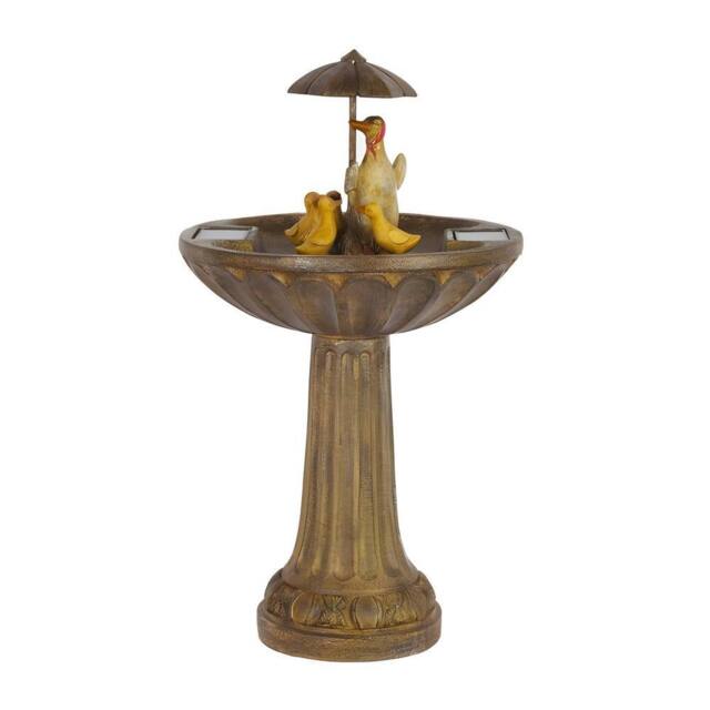 Primrose Birdbath Duck Family & Umbrella Solar Water Feature 84cm in Stone - image 1